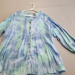 dressbarn Blue and Green Button Down Shirt